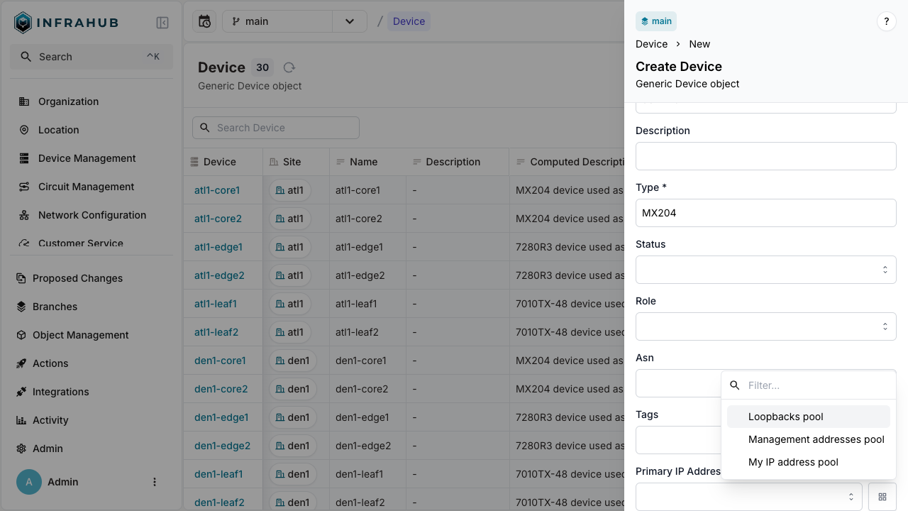 Device creation via the Web Interface - Before